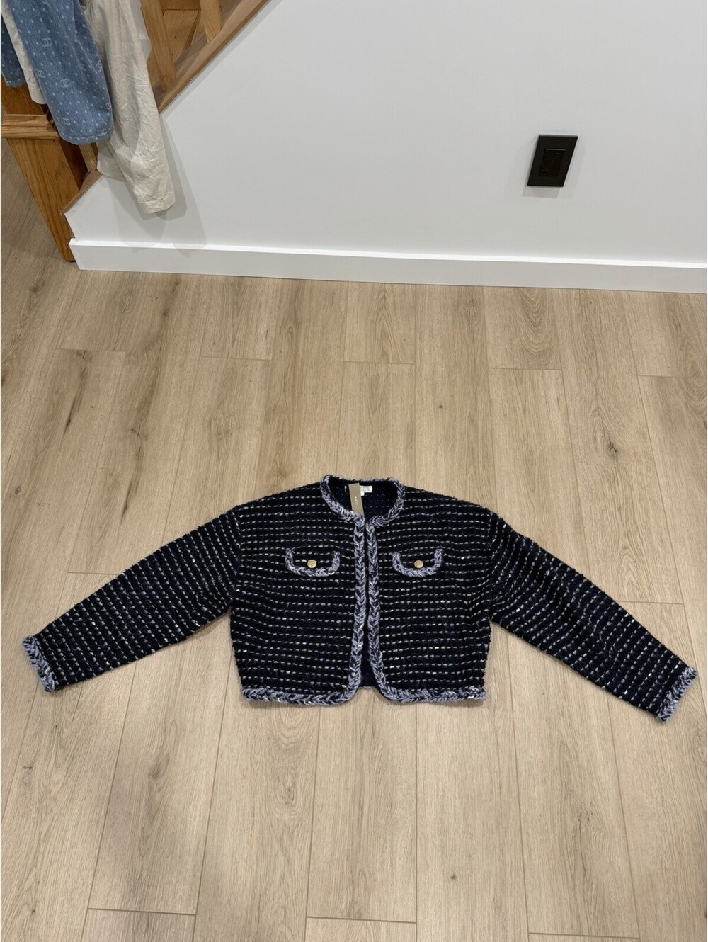 NWT J. Crew Marled Yarn Women's Navy Blue Jacket Sweater Size Large #BV394